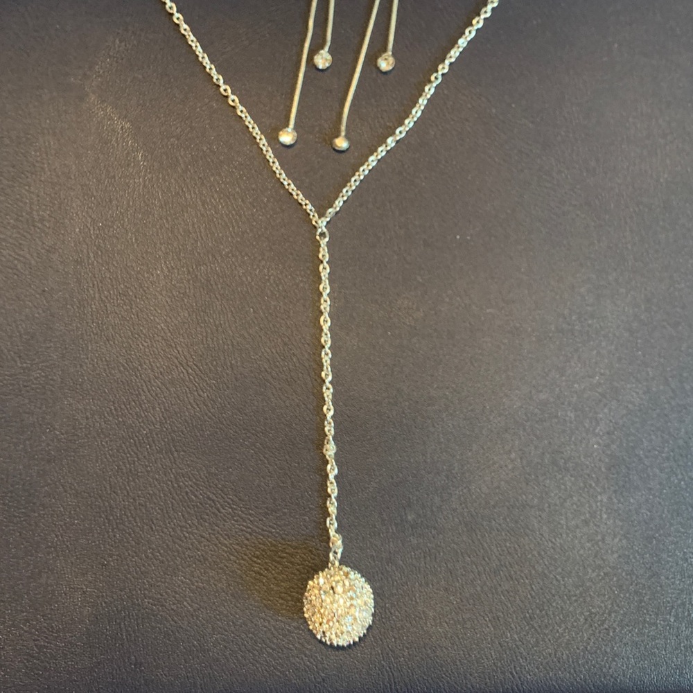 Silver Drop crystal Ball necklace & dangle earrings